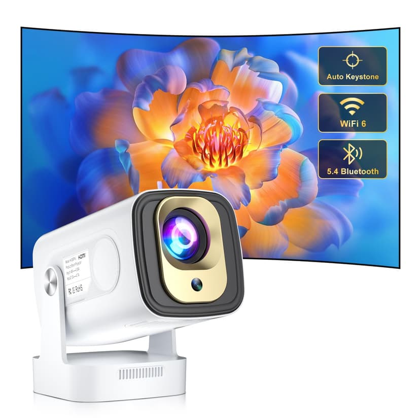 [Built-in Apps & 2026 Upgraded] Salange Mini Projector Wifi6 Bluetooth5.4 Auto Keystone Correction, 180° Adjustable Stand, Smart Projector Home,beige - 1
