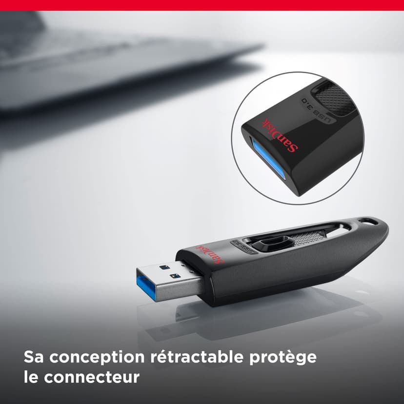 SANDISK Ultra USB Type-A Flash Drive 512GB (USB 3.0 Memory stick up to 130MB/s transfer speeds, RescuePro Recovery Software, Password protection, Durable) Black - 5