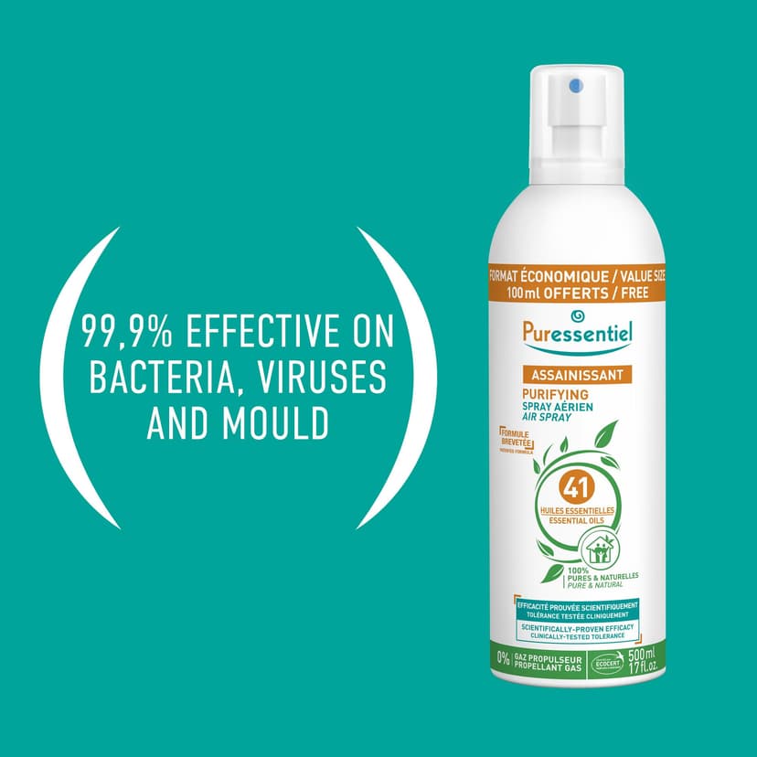 Puressentiel Purifying Air Spray 500 ml - 100% Natural Room Spray - Air Purifier - Air Freshener - Odour Eliminator - Organic Essential Oils - For Your Home, Car & Office - 3
