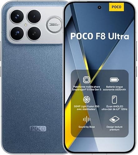 XIAOMI POCO F8 Ultra, Smartphone 12+256 GB, 6.9" 120Hz AMOLED Display, 50MP Light Fusion 950 with OIS, Sound by Bose, 6500mAh (typ) Battery, Denim Blue, Charger Not Included