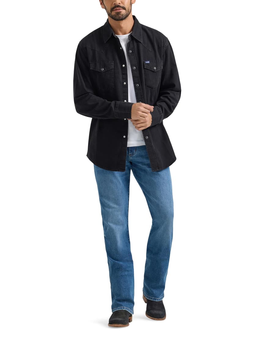 Wrangler Men's Denim Light Wash Long Sleeve Snap Shirt - 4