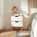 [en.casa] Bedside table Bordkak nightstand with 2 drawers side table 50 x 40 x 30 cm chest of drawers wooden legs oak look/white - 2