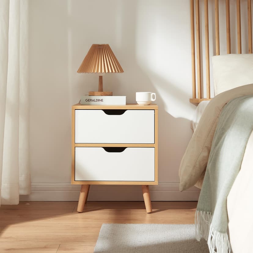 [en.casa] Bedside table Bordkak nightstand with 2 drawers side table 50 x 40 x 30 cm chest of drawers wooden legs oak look/white - 2