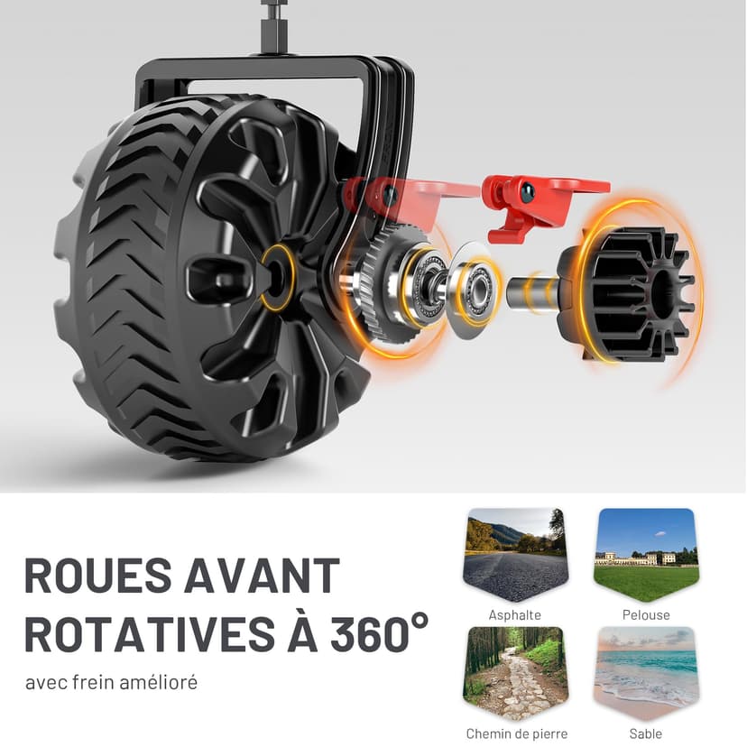 TIMBER RIDGE XXL Chariot de Transport Pliable avec Frein Chariot Plage à roulettes Tout Terrain Roues Amovibles Poignée Réglable Poche Latérale pour Jardin Plage Camping Pique-Nique BBQ Match - 5