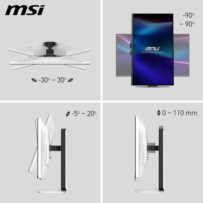 MSI MPG 274URDFW E16M Écran Gaming 27" 4K UHD - Dalle Rapid IPS 3840 x 2160, Dual-Mode 160 Hz / 320 Hz, 0,5 ms, DisplayHDR 1000, Mini-LED, HDMI 2.1, DP 1.4a, USB C (PD 98W), Blanc - 4