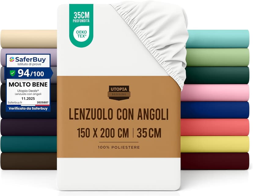Utopia Bedding Fitted Sheet King, White - Deep Pocket 14 inch (35 cm) - Easy Care - OEKO-TEX Certified - Soft Brushed Microfibre Fabric - Shrinkage and Fade Resistant - Bottom Sheet - 1