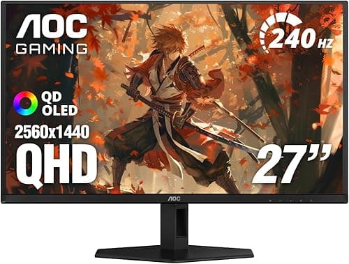 AOC Q27GAZD Moniteur de Jeu OLED QD 27" QHD 2560 x 1440 240 Hz 0,03 ms, 1 HDMI 2.0 x1, 1 Port d'affichage, Compatible G-Sync, Compatible avec Les Jeux sur Console, Point zéro luminosité