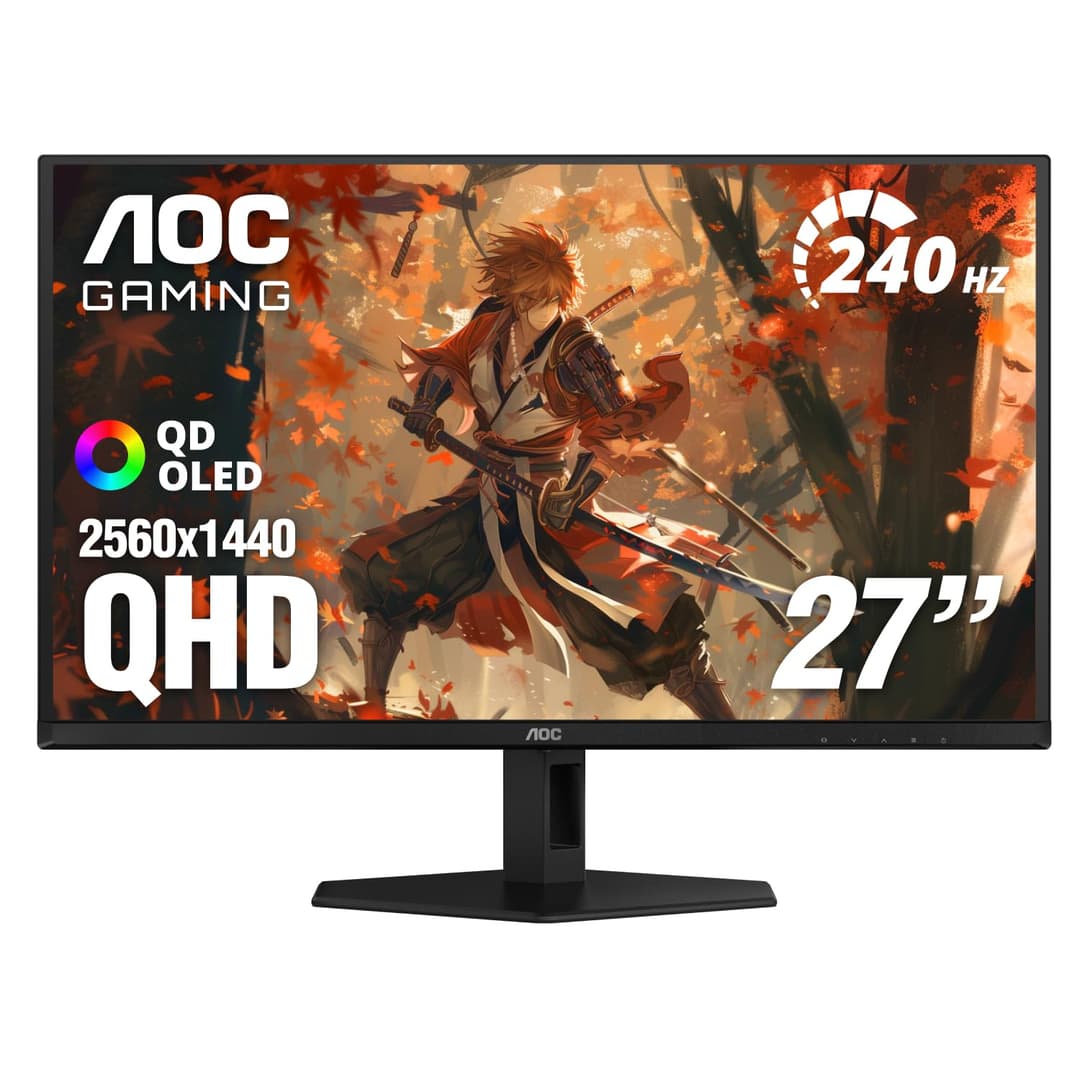 AOC Q27GAZD Moniteur de Jeu OLED QD 27" QHD 2560 x 1440 240 Hz 0,03 ms, 1 HDMI 2.0 x1, 1 Port d'affichage, Compatible G-Sync, Compatible avec Les Jeux sur Console, Point zéro luminosité