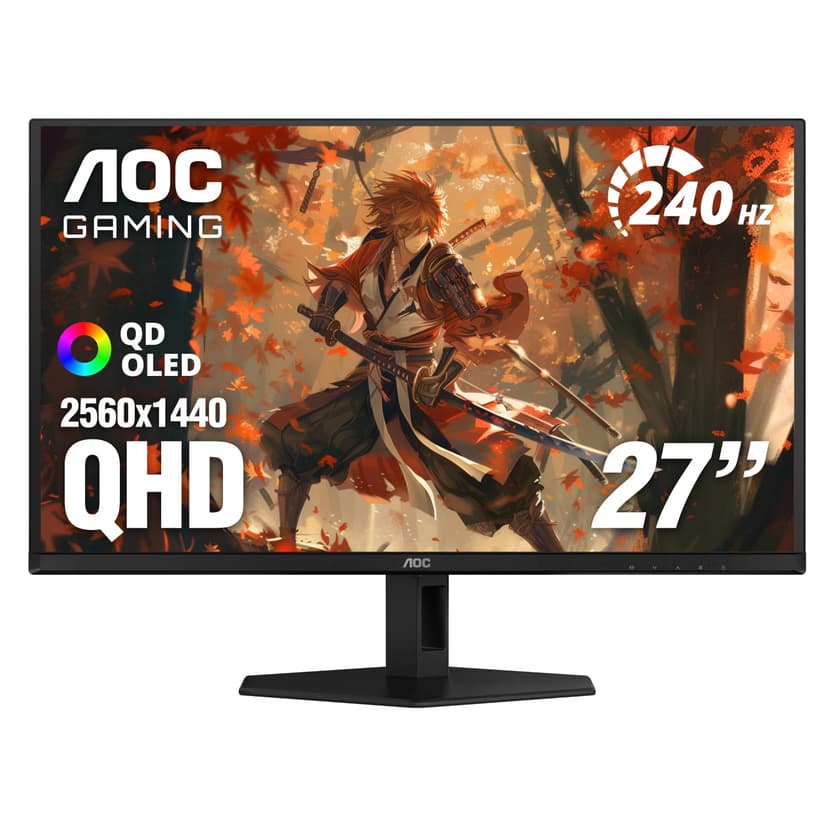 AOC Q27GAZD Moniteur de Jeu OLED QD 27" QHD 2560 x 1440 240 Hz 0,03 ms, 1 HDMI 2.0 x1, 1 Port d'affichage, Compatible G-Sync, Compatible avec Les Jeux sur Console, Point zéro luminosité - 1