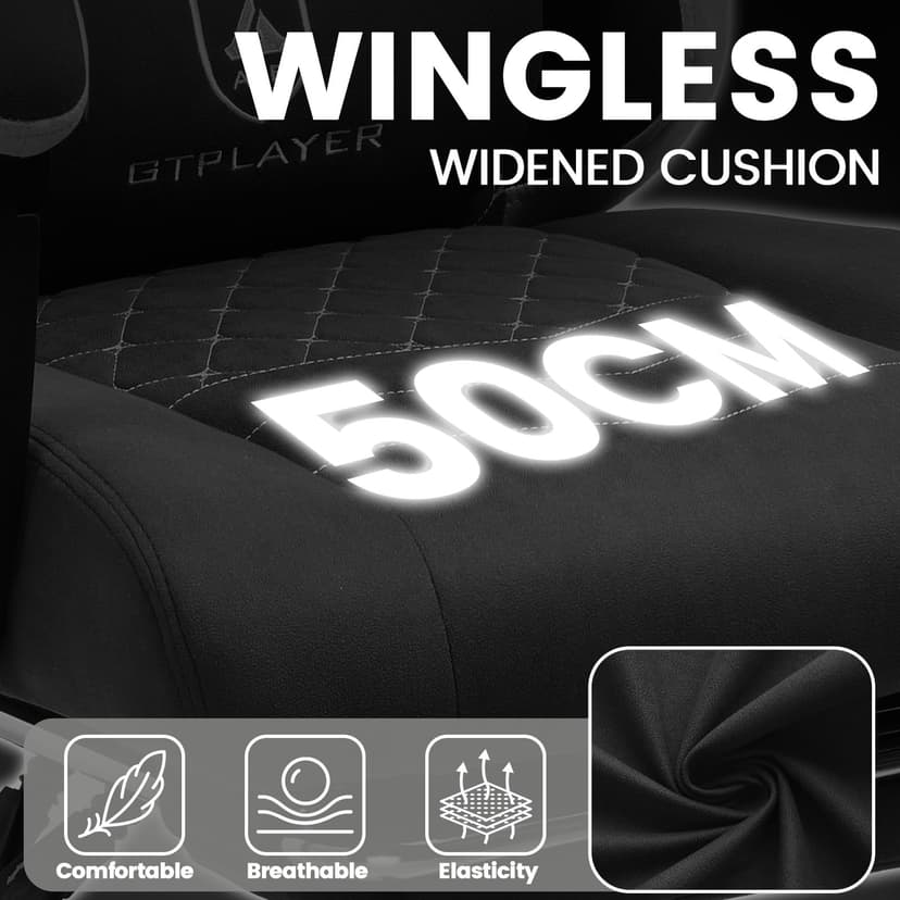 GTPLAYER Gaming Chair, Ergonomic Gaming Chair, Desk Chair with Fabric Surface, Spring Seat Cushion, Connecting Armrests and Footrest, Dark Black - 5