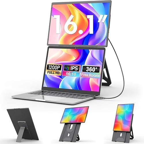 domyfan 16" Portable Display FHD 1200P, Magnetic 360° Sta…