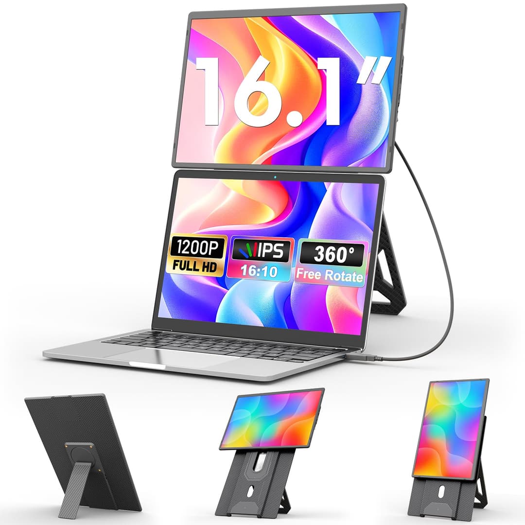 domyfan 16" Portable Display FHD 1200P, Magnetic 360° Sta…