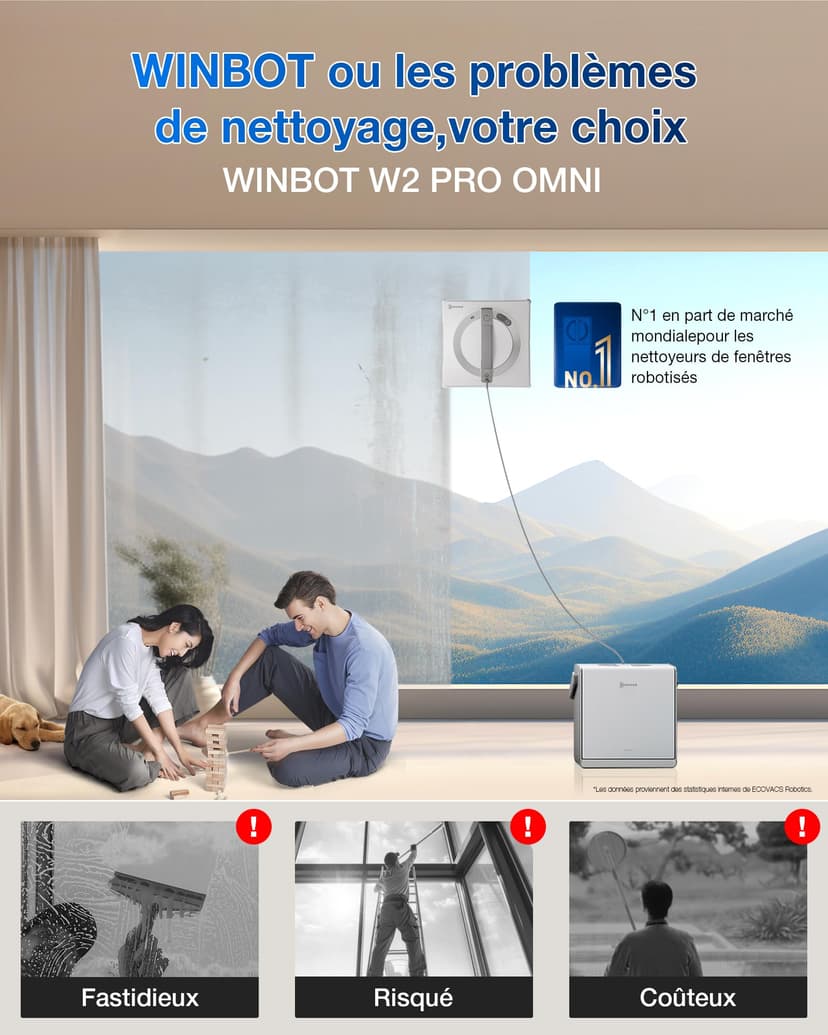 ECOVACS W2 PRO OMNI Robot Lavavetri con Stazione Multifunzione, Ricarica Durante il Funzionamento, Triplo Ugello Spruzzatore d'acqua, Protezione a 12 Livelli, Pianificazione del Percorso WIN-SLAM 4.0 - 2