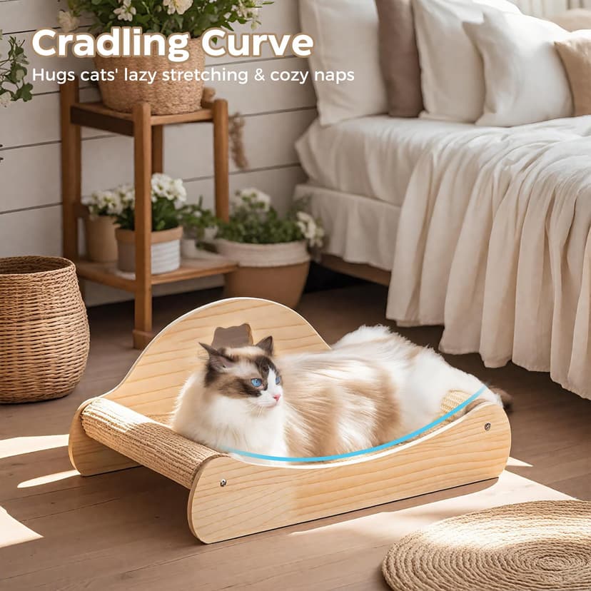 Avont Sisal Cat Scratcher Bed, Natural Solid Wood Scratch Lounger, No Mess Scratching Chair Couch for Indoor Cats -Large - 7