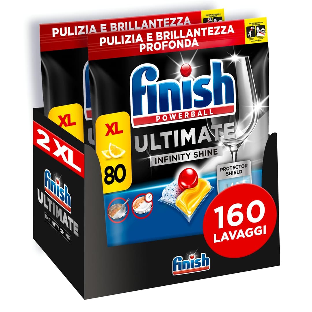 Finish Ultimate Infinity Shine Pastilles Lave-Vaisselle Citron, Imbattable contre les taches tenaces, 160 capsules