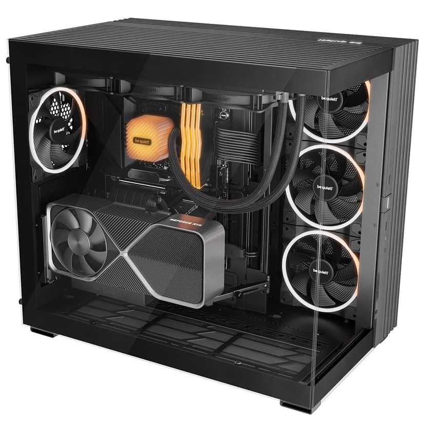 be quiet! Light Base 900 DX Black PC Case, Stunning Panoramic View, Show Case, Dual Chamber Design, Solid ARGB LED Strip, Inverted and Horizontal Usable, E-ATX Motherboard Compatible - 3