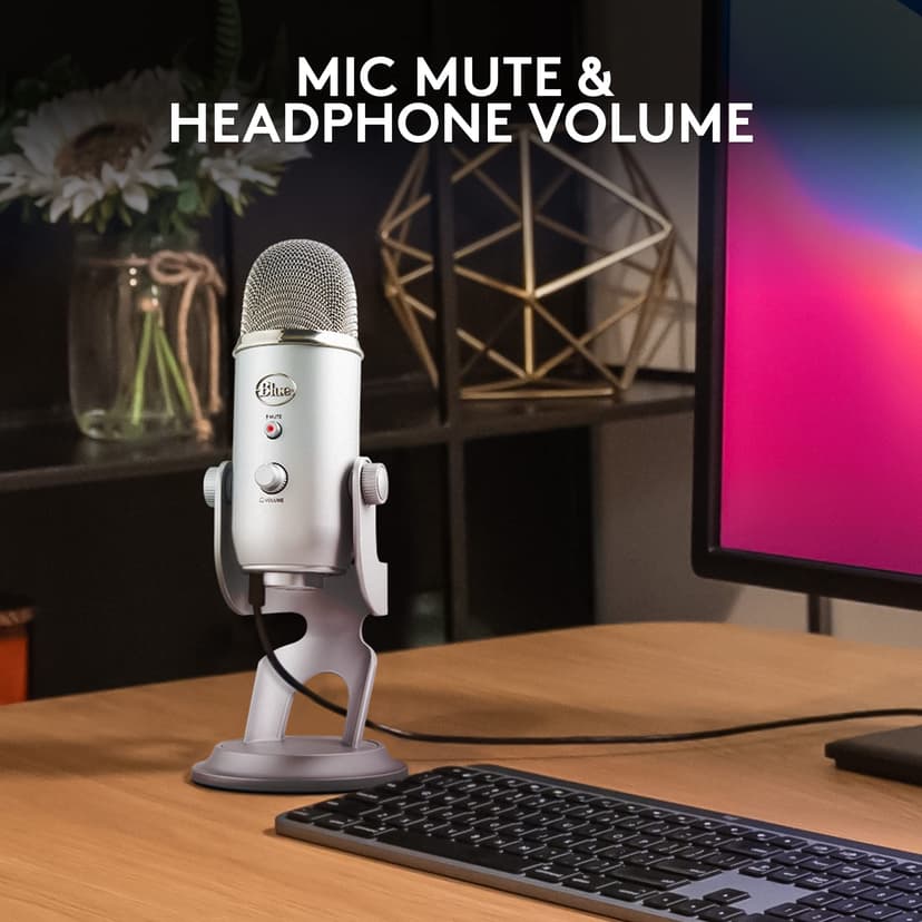 Logitech for Creators Blue Yeti USB Microphone for Recording, Streaming, Gaming, Podcasting on PC and Mac, Condenser Mic for Laptop or Computer with Blue VO!CE Effects, Adjustable Stand - Silver - 9
