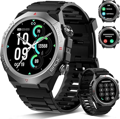 Ddidbi Militaire Montre Connectée Homme Femme avec Appel Bluetooth, 1.39" HD Smartwatch Motre Sport avec 110+ Modes Sportifs, Podometre Cardiofrequencemetre Sommeil, Etanche IP68 (Noir)