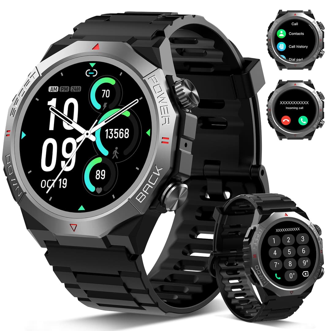 Men's Women's Smartwatch with Make or Answer Calls, 1.39 Inches Military Smartwatch Watch, Sleep Heart Rate Monitor, 110+ Sports Modes Fitness Tracker, IP68 Smart Watch Android iOS (2026)