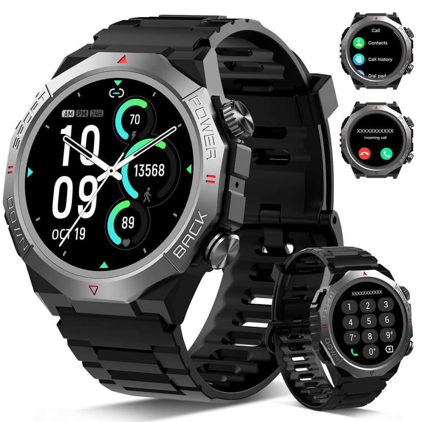 Ddidbi Militaire Montre Connectée Homme Femme avec Appel Bluetooth, 1.39" HD Smartwatch Motre Sport avec 110+ Modes Sportifs, Podometre Cardiofrequencemetre Sommeil, Etanche IP68 (Noir) - 1
