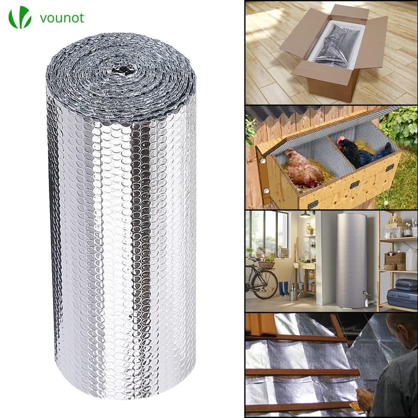 VOUNOT® Insulation Roll Radiator Foil 10m x 60cm x 3mm, Double Aluminum Bubble Heat Thermal Reflector Panels - 6