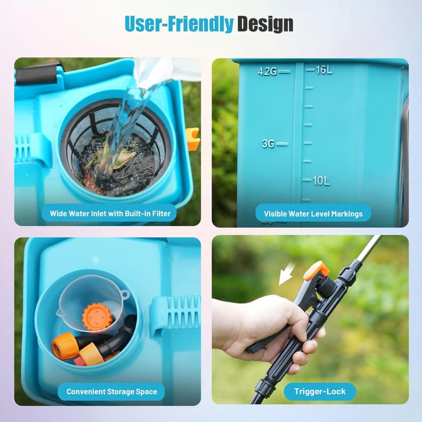 SideKing Pulvérisateur Électrique à Dos 16L, Pulvérisateur de Jardin Pression Réglable Jusqu’à 8,3 Bars, 2 Lances, Dossier Ergonomique, 5 Buses, Pulvérisateur Toiture Nettoyage Anti-Mousse & Façade - 6