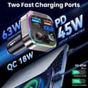 GizmoVine Bluetooth 5.4 FM Transmitter Car Adapter 63W (PD 45W & 18W) [Light Switch] [HiFi Bass Sound] [Fast Charging] Wireless Radio Music Adapter LED Display Zinc Alloy Hands-Free Calling Support - 3