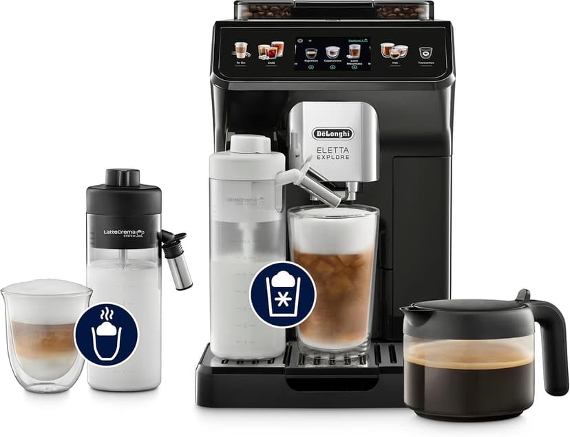 De'Longhi Eletta Explore ECAM452.57.G, Barista Coffee Machine with Milk Frothing Nozzle, Espresso Machine, Coffee Bean Machine, Automatica Coffee Machine with LatteCrema System, Dark Grey - 1