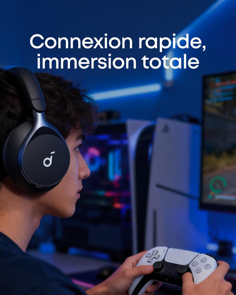 Soundcore Space One Casque Bluetooth sans Fil avec Réduction de Bruit Active Adaptative by Anker, Réduction des Voix Humaine 2X Plus Efficace, ANC 46H, Contrôle app, LDAC Hi-Res Audio, Confort - 7