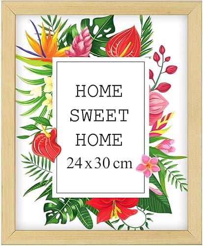 MG Design Cadre photo en bois 24 x 30 cm Naturel – plexiglas transparent, à suspendre vertical et horizontal – pour photos, posters et puzzles