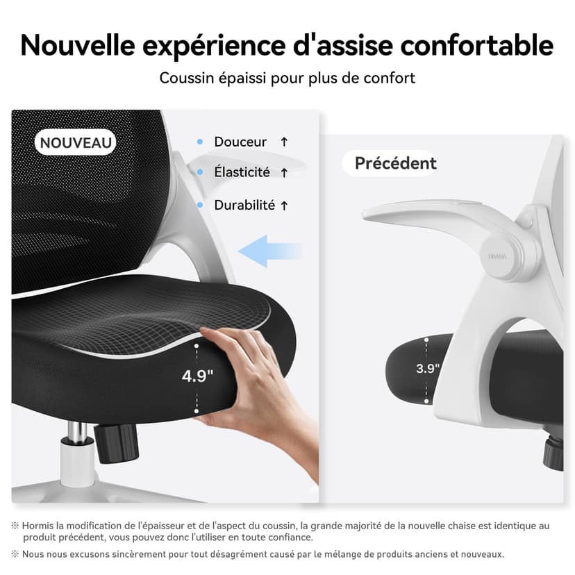 Hbada Office Chair Desk Chair Flip-up Armrest Ergonomic Task Chair Compact 120° Locking 360° Rotation Seat Surface Lift Reinforced Nylon Resin Base, White - 2