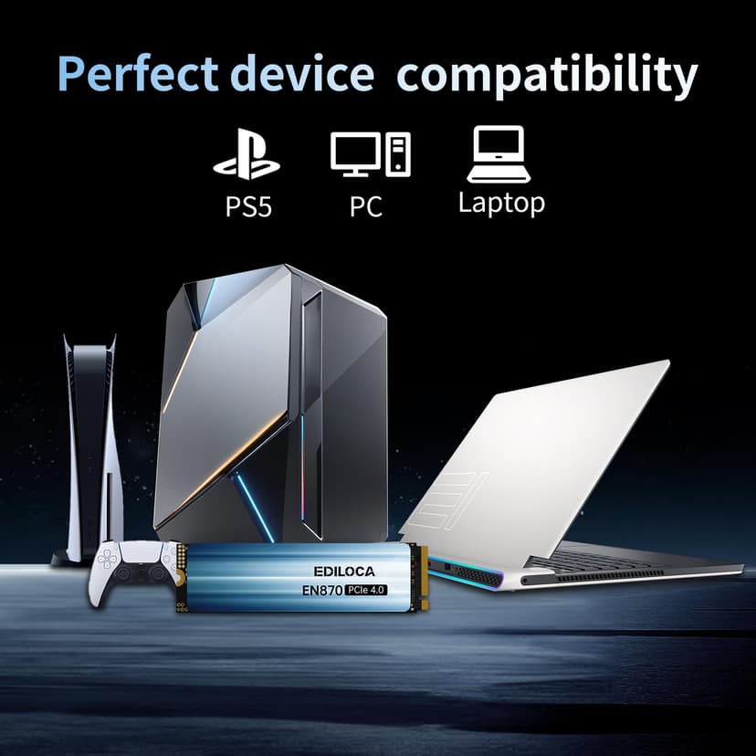 Ediloca EN870 SSD 4 to PCIe Gen4, NVMe M.2 2280, jusqu'à 7450 Mo/s, Disque SSD Interne, Cache SLC Dynamique, Compatible avec PS5 et PC - 6