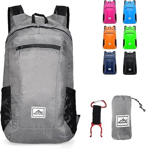 Lywencom Sac à dos de randonnée, sac à dos pliable ultra-léger 20L imperméable pour le rangement des sports, pour le cyclisme de plein air, le camping et les pique-niques (Gris)