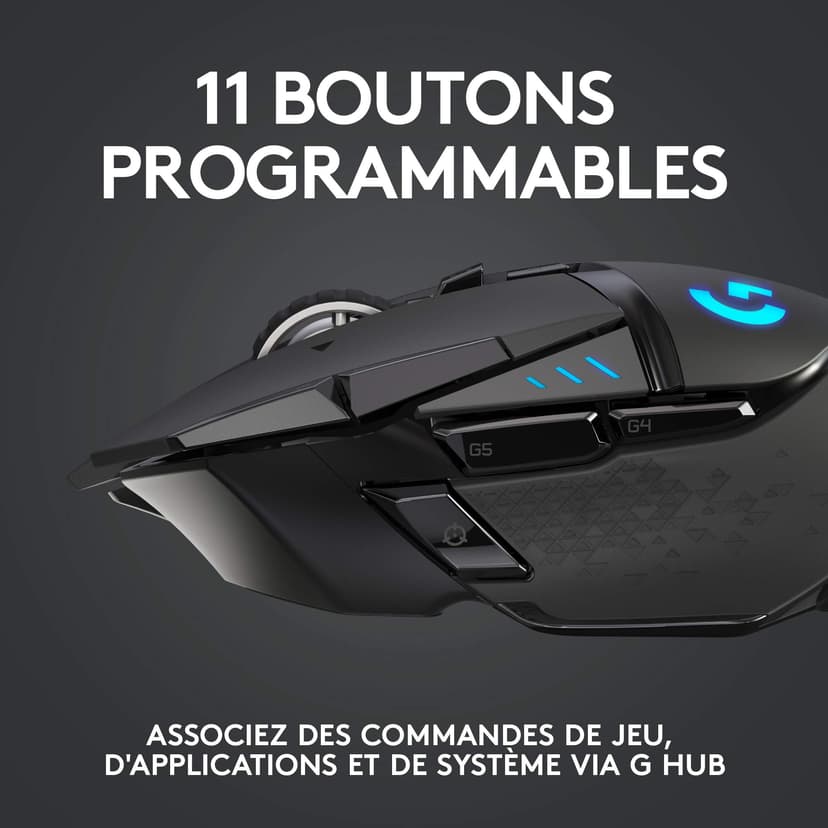 Logitech G502 LIGHTSPEED Souris sans Fil, Capteur Gaming HERO 25K, 25 600 PPP, RGB, Ultra-Léger, 11 Boutons Programmables, Batterie Longue Durée, POWERPLAY-compatible, PC, EU Packaging - Noire - 4