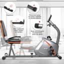 ISE Horizontal Exercise Bike with Adjustable Saddle, Recumbent Exercise Bike Ideal for Recovery Training, Pulse Sensors, Quiet, Grey - 9