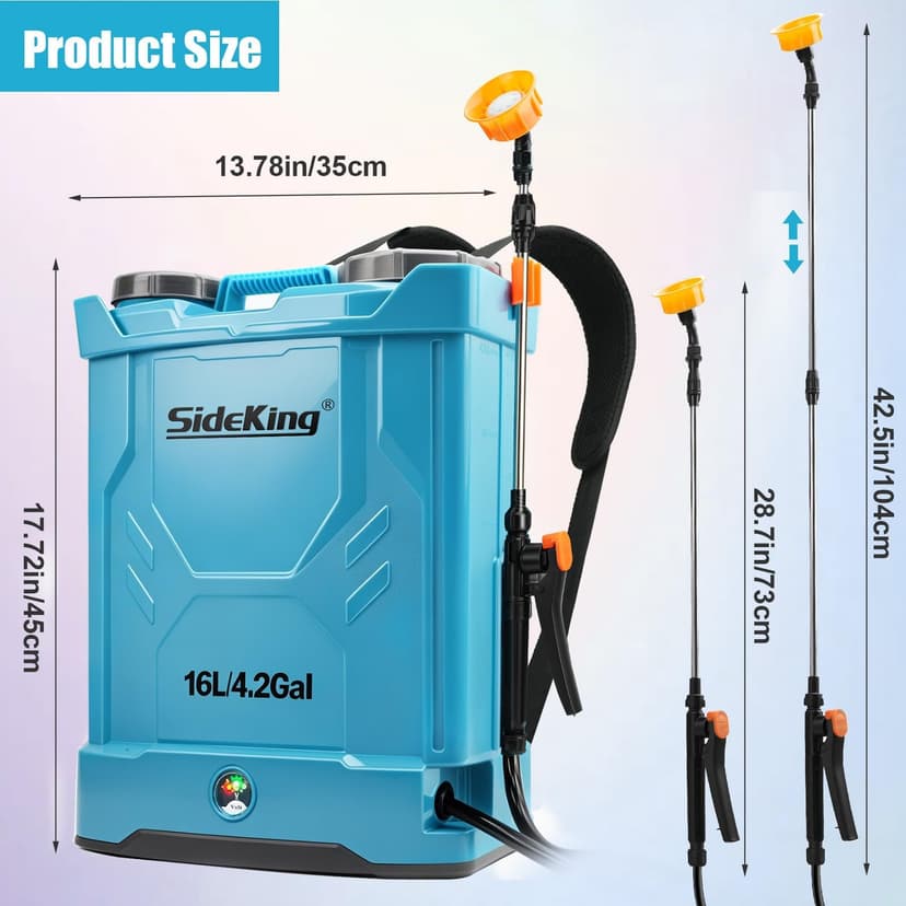 SideKing Pulvérisateur Électrique à Dos 16L, Pulvérisateur de Jardin Pression Réglable Jusqu’à 8,3 Bars, 2 Lances, Dossier Ergonomique, 5 Buses, Pulvérisateur Toiture Nettoyage Anti-Mousse & Façade - 8