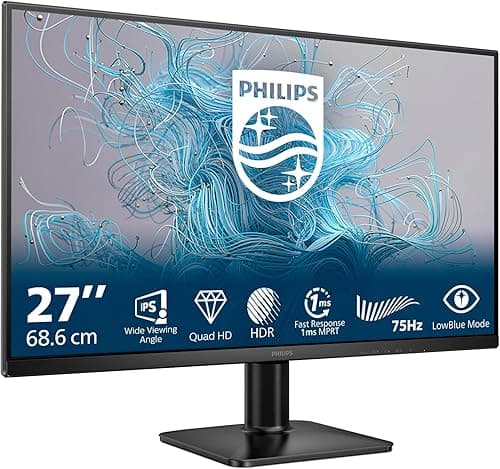 Philips 27E2N1500L 27 Inch QHD Monitor, 75Hz, IPS, 1ms MPRT, Adaptive Sync, HDR10, (2560x1440,HDMI 1x1.4,DP 1x 1.4) Black