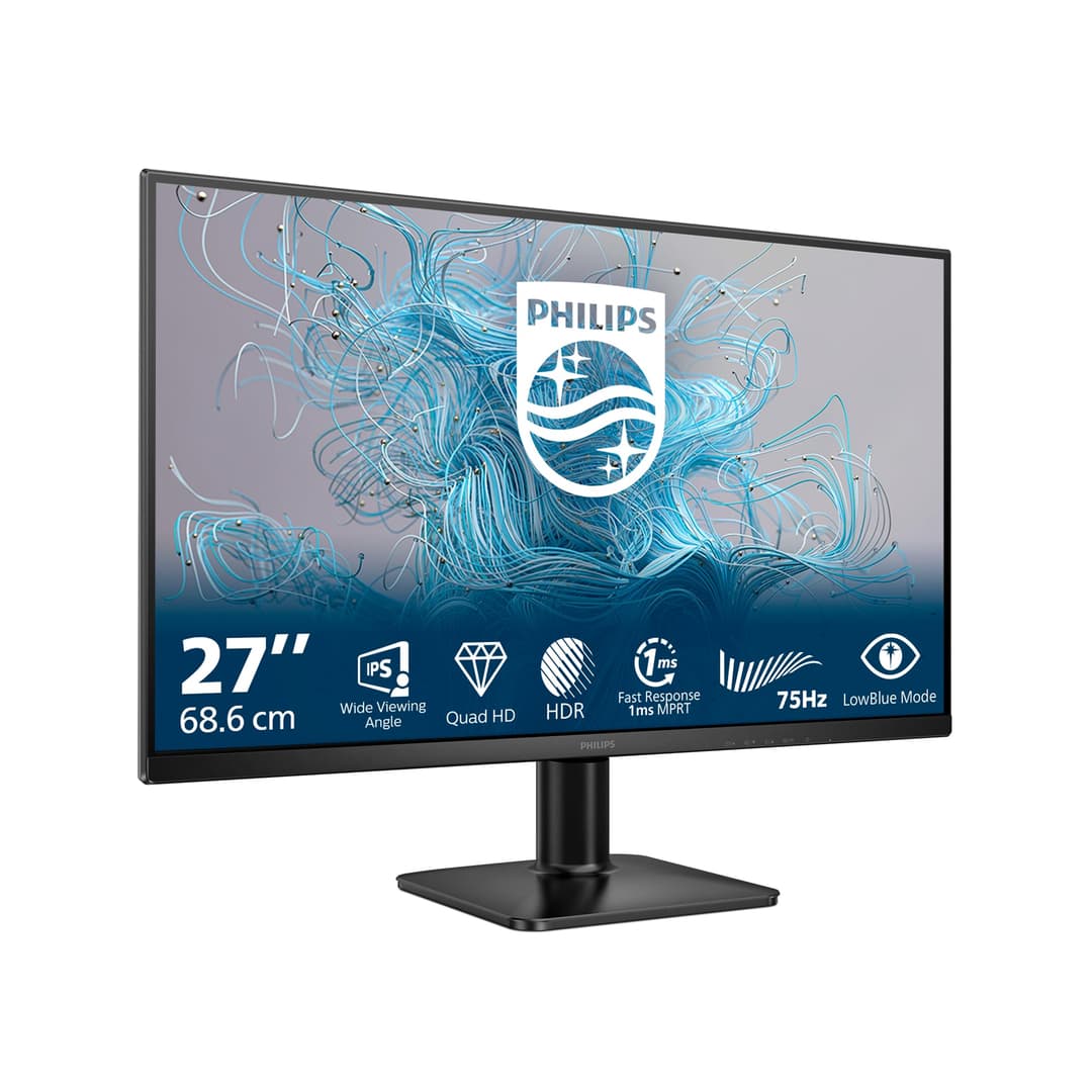 Philips 27E2N1500L 27 Inch QHD Monitor, 75Hz, IPS, 1ms MPRT, Adaptive Sync, HDR10, (2560x1440,HDMI 1x1.4,DP 1x 1.4) Black