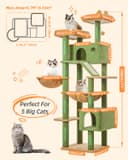 Taoqimiao Cat Tree, 180cm Cat Tower for Indoor Cats Large Cats, Multi-level Cat Climbing Tower, 8 Sisal Scratching Posts, Metal Frame Cozy Hammock, Scratch Board, 2 Top Perches, Green MSC026L - 7