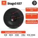 JBL Stage3 627 Ensemble enceinte voiture à 2 voies de Harman Kardon - 225 Watt JBL Haut Parleur Voiture 16 - 17 cm - 2
