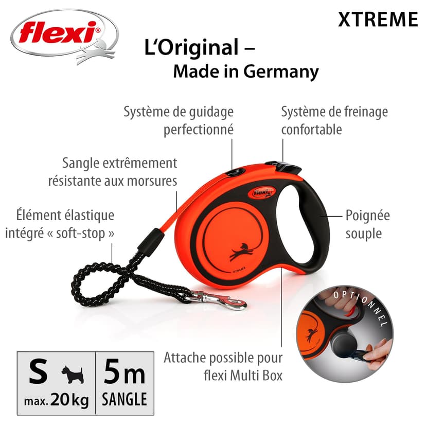 flexi Xtreme S Tape 5 m black/orange, retractable leash for dogs up to 20 kg - 2