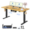 FLEXISPOT Bureau Debout 140x80x(73-123) cm réglable en Hauteur électrique, Panneau de Commande à Fonctions mémoire, Bureau à télétravail (Cadre Noir + Plateau en érable) - 1