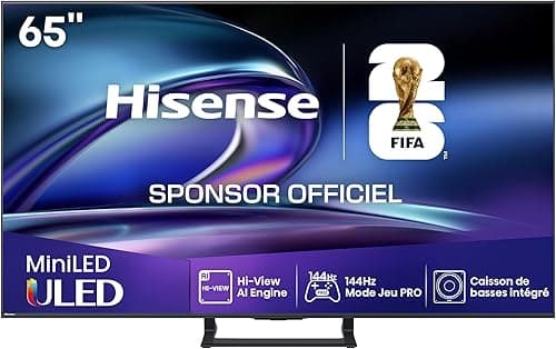Hisense 65E8Q 65 Pouces (164 cm) - Téléviseur 4K ULED Mini-LED QLED, Dalle 144Hz Native, Dolby Vision IQ & Atmos, Mode Jeu Pro, Smart TV Vidaa