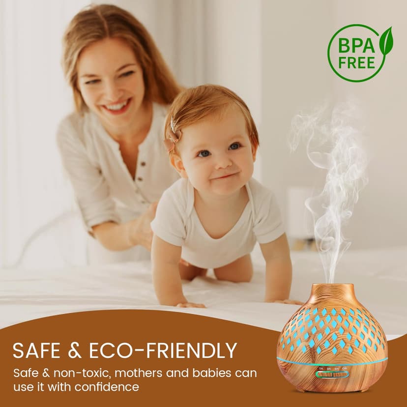 AESHORY Diffuseur d'huiles Essentielles 550ML, Diffuseur de Parfum avec 12x5ML Huiles Essentielles, Humidificateur Ultrasonique avec 7 Couleurs Lumières LED, Arrêt Automatique, pour Maison, Yoga, Spa - 3