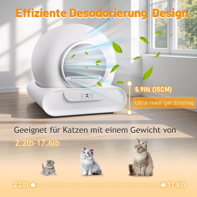 Self-Cleaning Cat Litter Tray, Cat Litter Tray, Self-Cleaning, Large, 65L + 9L Electric Cat Litter Box, XXL, App Control, Low Entry, Odour Elimination, Automatic Cat Litter Tray for Multiple Cats - 4