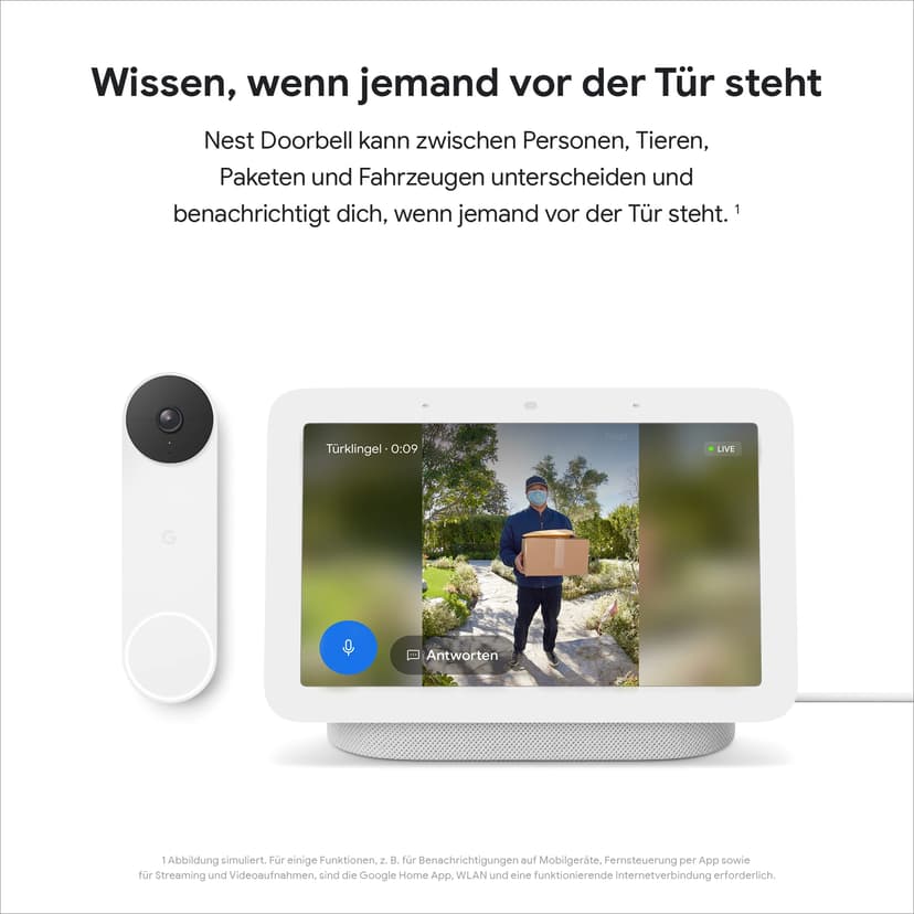 Google Nest Doorbell Battery Operated Doorbell with Video Function, Black/White, 1 Piece (Pack of 1), 960p - 3