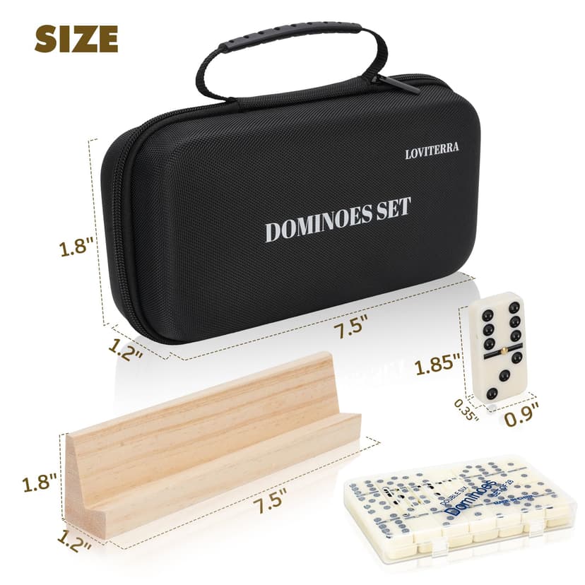LOVITERRA Double 6 Dominos Set for Adults, Durable 28 Tiles Dominos with 4 Wooden Racks and Carrying Case,Classic Board Games,Portable Travel Game - 4