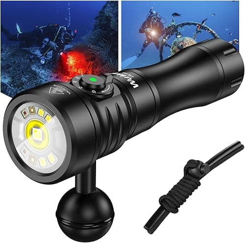 Wurkkos DL08 Underwater Diving Lamp, 3600 Lumens, Range of 274 Metres, Red Light and UV Diving Light, Gradual Dimming, IPX8 CRI 90, for Underwater Photography