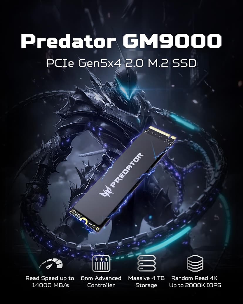 acer Predator GM9000 2TB SSD, PCIe Gen5x4 NVMe M.2 SSD, Up to 14,000MB/s, Microsoft DirectStorage, SLC + DRAM Cache, PCIe 5.0 Internal Solid State Drive, Compatible with Desktops Laptop PC AI Work - 2
