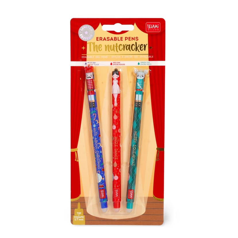 Legami Set of 3 Erasable Gel Pens Christmas Edition Pens with Thermosensitive Erasable Ink Red Blue Green Christmas Pens Erase Without Damaging Paper - 7